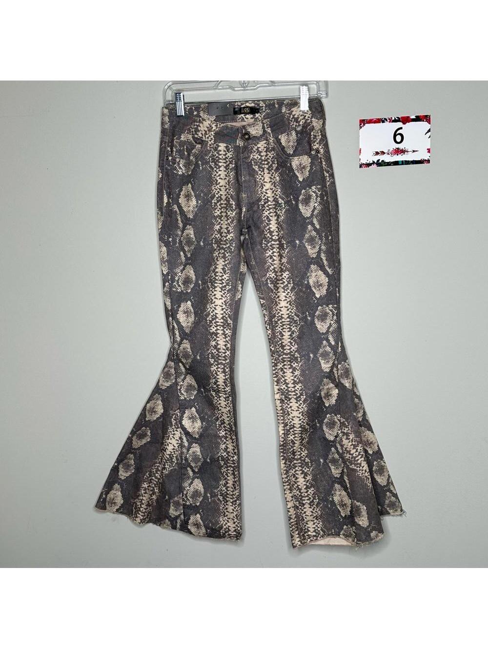 L&B size 6 snake print jeans flare bell bottom denim copper